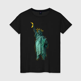 Женская футболка хлопок с принтом Статуя свободы , 100% хлопок | прямой крой, круглый вырез горловины, длина до линии бедер, слегка спущенное плечо | банан