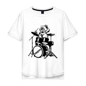 Мужская футболка хлопок Oversize с принтом Обезьяна с барабанами , 100% хлопок | свободный крой, круглый ворот, “спинка” длиннее передней части | Тематика изображения на принте: барабан | музыка | обезьяна с барабанами | разное