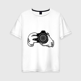 Женская футболка хлопок Oversize с принтом Фотограф , 100% хлопок | свободный крой, круглый ворот, спущенный рукав, длина до линии бедер
 | swag фотографов | корпораций | профессии | руки | фото | фотограф