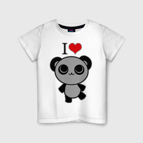 Детская футболка хлопок с принтом Я люблю панд , 100% хлопок | круглый вырез горловины, полуприлегающий силуэт, длина до линии бедер | панда