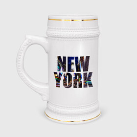 Кружка пивная с принтом New york ,  керамика (Материал выдерживает высокую температуру, стоит избегать резкого перепада температур) |  объем 630 мл | new york | urban style | город | ночной город | нью йорк | прикольные картинки