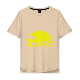 Мужская футболка хлопок Oversize с принтом Слоники , 100% хлопок | свободный крой, круглый ворот, “спинка” длиннее передней части | африканский | африканское солнце | животные | слоны  на фоне солнца | солнце | этнический