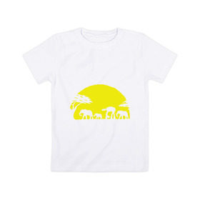 Детская футболка хлопок с принтом Слоники , 100% хлопок | круглый вырез горловины, полуприлегающий силуэт, длина до линии бедер | африканский | африканское солнце | животные | слоны  на фоне солнца | солнце | этнический