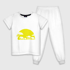 Детская пижама хлопок с принтом Слоники , 100% хлопок |  брюки и футболка прямого кроя, без карманов, на брюках мягкая резинка на поясе и по низу штанин
 | Тематика изображения на принте: африканский | африканское солнце | животные | слоны  на фоне солнца | солнце | этнический