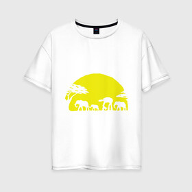 Женская футболка хлопок Oversize с принтом Слоники , 100% хлопок | свободный крой, круглый ворот, спущенный рукав, длина до линии бедер
 | африканский | африканское солнце | животные | слоны  на фоне солнца | солнце | этнический