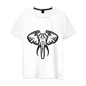 Мужская футболка хлопок с принтом Слон тату , 100% хлопок | прямой крой, круглый вырез горловины, длина до линии бедер, слегка спущенное плечо. | большой слон | голова слона | животные | прикольные картинки | силуэт слона | слон тату | трайбл