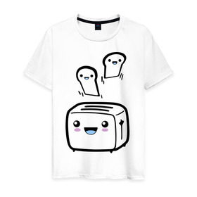 Мужская футболка хлопок с принтом Позитивный тостер , 100% хлопок | прямой крой, круглый вырез горловины, длина до линии бедер, слегка спущенное плечо. | бутерброд | гренки | еда | позитив | позитивный тостер | смайл | тостер | хлеб
