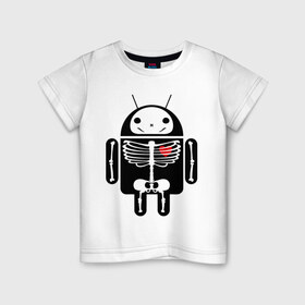 Детская футболка хлопок с принтом Андроид скелет с сердцем , 100% хлопок | круглый вырез горловины, полуприлегающий силуэт, длина до линии бедер | 