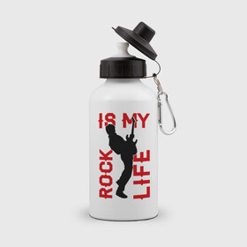 Бутылка спортивная с принтом Rock is my life (Рок-это моя жизнь) , металл | емкость — 500 мл, в комплекте две пластиковые крышки и карабин для крепления | rock | рок