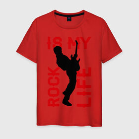 Мужская футболка хлопок с принтом Rock is my life (Рок-это моя жизнь) , 100% хлопок | прямой крой, круглый вырез горловины, длина до линии бедер, слегка спущенное плечо. | Тематика изображения на принте: rock | рок
