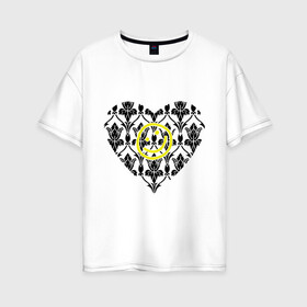 Женская футболка хлопок Oversize с принтом Шерлок Сердце и Смайлик , 100% хлопок | свободный крой, круглый ворот, спущенный рукав, длина до линии бедер
 | smile | кино | мультфильмы и тв | сердце | шерлок | шерлок сердце smile | шерлок холмс