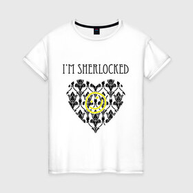 Женская футболка хлопок с принтом Шерлок Сердце I`m Sherlocked , 100% хлопок | прямой крой, круглый вырез горловины, длина до линии бедер, слегка спущенное плечо | smile | кино | мультфильмы и тв | сердце | шерлок | шерлок сердце smile | шерлок холмс