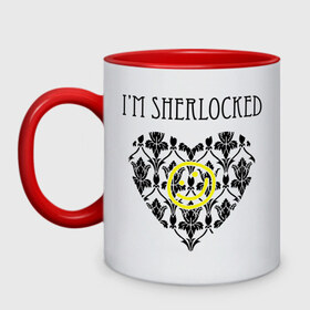 Кружка двухцветная с принтом Шерлок Сердце I`m Sherlocked , керамика | объем — 330 мл, диаметр — 80 мм. Цветная ручка и кайма сверху, в некоторых цветах — вся внутренняя часть | smile | кино | мультфильмы и тв | сердце | шерлок | шерлок сердце smile | шерлок холмс