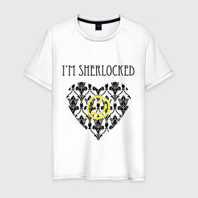 Мужская футболка хлопок с принтом Шерлок Сердце I`m Sherlocked , 100% хлопок | прямой крой, круглый вырез горловины, длина до линии бедер, слегка спущенное плечо. | smile | кино | мультфильмы и тв | сердце | шерлок | шерлок сердце smile | шерлок холмс