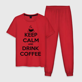 Мужская пижама хлопок с принтом Keep calm and drink coffee , 100% хлопок | брюки и футболка прямого кроя, без карманов, на брюках мягкая резинка на поясе и по низу штанин
 | Тематика изображения на принте: keep calm | keep calm and drink coffee | кофе | прикольные надписи