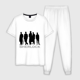 Мужская пижама хлопок с принтом Sherlock Band , 100% хлопок | брюки и футболка прямого кроя, без карманов, на брюках мягкая резинка на поясе и по низу штанин
 | sherlock band | кино | мультфильмы и тв | шерлок холмс