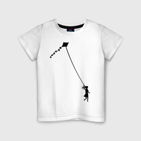 Детская футболка хлопок с принтом Девочка с воздушным змеем , 100% хлопок | круглый вырез горловины, полуприлегающий силуэт, длина до линии бедер | 