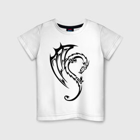 Детская футболка хлопок с принтом Дракон в тату стиле , 100% хлопок | круглый вырез горловины, полуприлегающий силуэт, длина до линии бедер | дракон | дракон в тату стиле | тату | трайблы и узоры