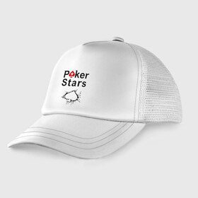 Детская кепка тракер с принтом Poker Stars , Козырек - 100% хлопок. Кепка - 100% полиэстер, Задняя часть - сетка | универсальный размер, пластиковая застёжка | Тематика изображения на принте: pokerstars