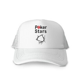 Кепка тракер с сеткой с принтом Poker Stars , трикотажное полотно; задняя часть — сетка | длинный козырек, универсальный размер, пластиковая застежка | pokerstars