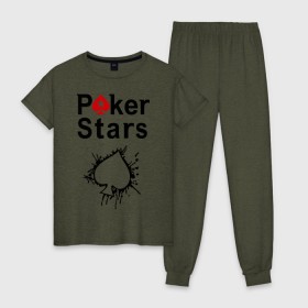 Женская пижама хлопок с принтом Poker Stars , 100% хлопок | брюки и футболка прямого кроя, без карманов, на брюках мягкая резинка на поясе и по низу штанин | Тематика изображения на принте: pokerstars