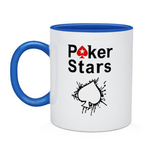 Кружка двухцветная с принтом Poker Stars , керамика | объем — 330 мл, диаметр — 80 мм. Цветная ручка и кайма сверху, в некоторых цветах — вся внутренняя часть | pokerstars