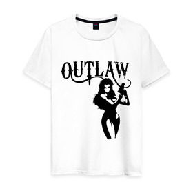 Мужская футболка хлопок с принтом Outlaw (вне закона) , 100% хлопок | прямой крой, круглый вырез горловины, длина до линии бедер, слегка спущенное плечо. | outlaw | вне закона | выстрел | девушка | оружие | прикольные картинки