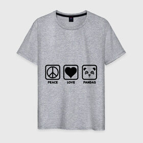 Мужская футболка хлопок с принтом Peace Love Pandas (Мир, Любовь, Панды) , 100% хлопок | прямой крой, круглый вырез горловины, длина до линии бедер, слегка спущенное плечо. | peace love pandas | животные | любовь | мир | панды | прикольные картинки