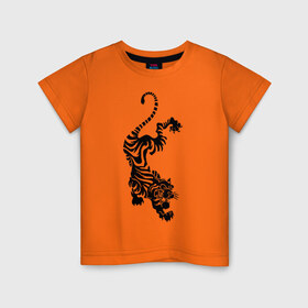 Детская футболка хлопок с принтом Тигр в японском стиле , 100% хлопок | круглый вырез горловины, полуприлегающий силуэт, длина до линии бедер | животные | зубы | нападения | тигр | тигр в японском стиле | японский стиль