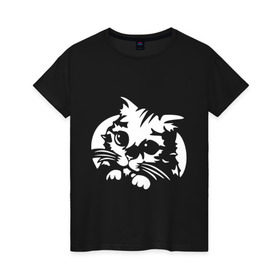 Женская футболка хлопок с принтом милый котик , 100% хлопок | прямой крой, круглый вырез горловины, длина до линии бедер, слегка спущенное плечо | кот | кот из шрека | котик | милый котик glow | подарок | сюрприз | шрек | я