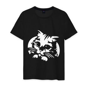 Мужская футболка хлопок с принтом милый котик , 100% хлопок | прямой крой, круглый вырез горловины, длина до линии бедер, слегка спущенное плечо. | Тематика изображения на принте: кот | кот из шрека | котик | милый котик glow | подарок | сюрприз | шрек | я