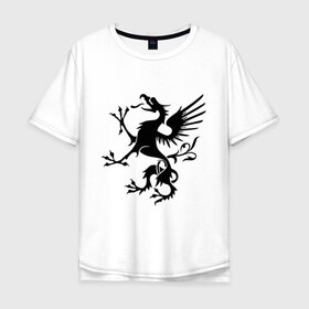 Мужская футболка хлопок Oversize с принтом Грифон , 100% хлопок | свободный крой, круглый ворот, “спинка” длиннее передней части | крылья