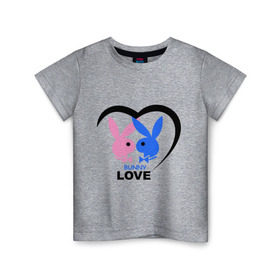 Детская футболка хлопок с принтом Bunny Love , 100% хлопок | круглый вырез горловины, полуприлегающий силуэт, длина до линии бедер | Тематика изображения на принте: 