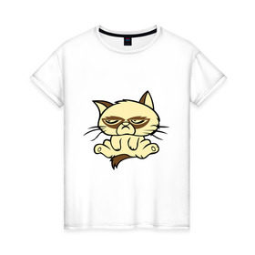 Женская футболка хлопок с принтом Недовольный кот , 100% хлопок | прямой крой, круглый вырез горловины, длина до линии бедер, слегка спущенное плечо | девушкам | кот | котик | милые создания | недовольный кот
