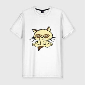 Мужская футболка премиум с принтом Недовольный кот , 92% хлопок, 8% лайкра | приталенный силуэт, круглый вырез ворота, длина до линии бедра, короткий рукав | девушкам | кот | котик | милые создания | недовольный кот