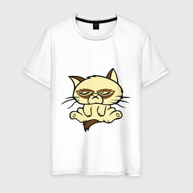 Мужская футболка хлопок с принтом Недовольный кот , 100% хлопок | прямой крой, круглый вырез горловины, длина до линии бедер, слегка спущенное плечо. | Тематика изображения на принте: девушкам | кот | котик | милые создания | недовольный кот