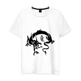 Мужская футболка хлопок с принтом Дракон в японском стиле , 100% хлопок | прямой крой, круглый вырез горловины, длина до линии бедер, слегка спущенное плечо. | Тематика изображения на принте: дракон | дракон в японском стиле | монстры | привидения и дьяволы | японский стиль