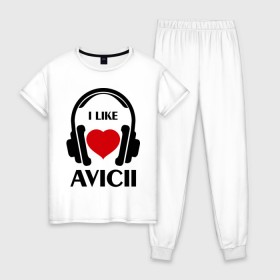 Женская пижама хлопок с принтом Мне нравится Avicii , 100% хлопок | брюки и футболка прямого кроя, без карманов, на брюках мягкая резинка на поясе и по низу штанин | dj | rnb | клубная музыка | клубные | мне | мне нравится | мне нравится avicii | музыка