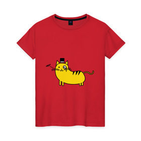Женская футболка хлопок с принтом Кот аристократ , 100% хлопок | прямой крой, круглый вырез горловины, длина до линии бедер, слегка спущенное плечо | аристократ | желтый кот | кот | кот аристократ | котик | котяра | цилиндр