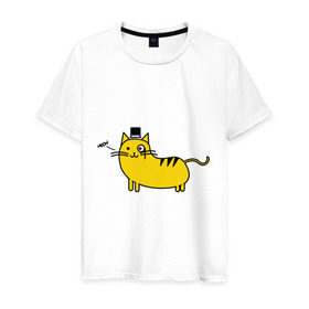 Мужская футболка хлопок с принтом Кот аристократ , 100% хлопок | прямой крой, круглый вырез горловины, длина до линии бедер, слегка спущенное плечо. | аристократ | желтый кот | кот | кот аристократ | котик | котяра | цилиндр