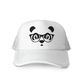 Кепка тракер с сеткой с принтом Панда в очках , трикотажное полотно; задняя часть — сетка | длинный козырек, универсальный размер, пластиковая застежка | панда