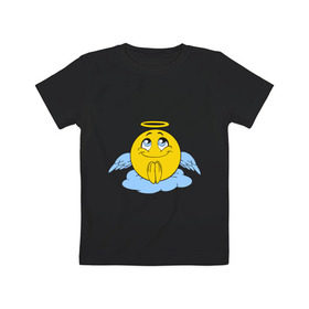 Детская футболка хлопок с принтом Ангел смайл , 100% хлопок | круглый вырез горловины, полуприлегающий силуэт, длина до линии бедер | smile. улыбка | ангел смайл | безумный смайл | позитив и смайлы | псих | смайл | смайлик