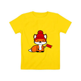 Детская футболка хлопок с принтом лисичка с флажком , 100% хлопок | круглый вырез горловины, полуприлегающий силуэт, длина до линии бедер | Тематика изображения на принте: лиса