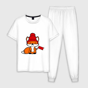 Мужская пижама хлопок с принтом лисичка с флажком , 100% хлопок | брюки и футболка прямого кроя, без карманов, на брюках мягкая резинка на поясе и по низу штанин
 | Тематика изображения на принте: лиса