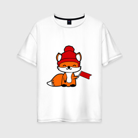 Женская футболка хлопок Oversize с принтом лисичка с флажком , 100% хлопок | свободный крой, круглый ворот, спущенный рукав, длина до линии бедер
 | Тематика изображения на принте: лиса