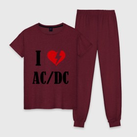 Женская пижама хлопок с принтом I Love AC DC , 100% хлопок | брюки и футболка прямого кроя, без карманов, на брюках мягкая резинка на поясе и по низу штанин | ac dc | i love ac dc | музыка | музыка для сердца | рок | сердце