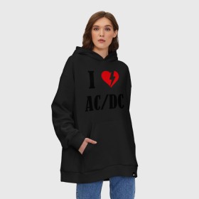 Худи SuperOversize хлопок с принтом I Love AC DC , 70% хлопок, 30% полиэстер, мягкий начес внутри | карман-кенгуру, эластичная резинка на манжетах и по нижней кромке, двухслойный капюшон
 | ac dc | i love ac dc | музыка | музыка для сердца | рок | сердце