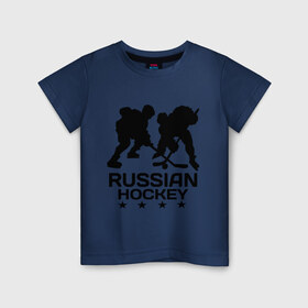 Детская футболка хлопок с принтом Russian hockey (Русский хоккей) , 100% хлопок | круглый вырез горловины, полуприлегающий силуэт, длина до линии бедер | russian hockey | клюшка | лед | русский хоккей | спорт | хоккей | шайба