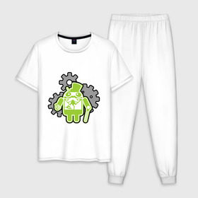 Мужская пижама хлопок с принтом андройд джельтельмен , 100% хлопок | брюки и футболка прямого кроя, без карманов, на брюках мягкая резинка на поясе и по низу штанин
 | андройд | андройд джельтельмен | зеленный  андройд | профессии админам