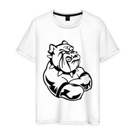 Мужская футболка хлопок с принтом Бульдог , 100% хлопок | прямой крой, круглый вырез горловины, длина до линии бедер, слегка спущенное плечо. | бульдог | пес | силовой спор | собака | спорт